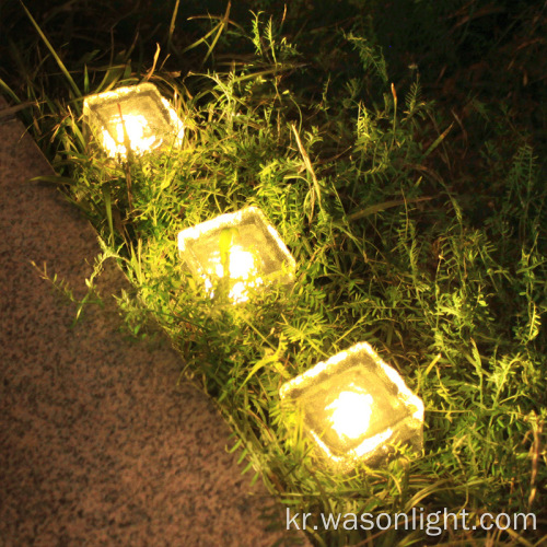 WASON 야외 정원 태양 유리 벽돌 가벼운 방수 LED 정사각형 태양 광 아이스 바닥 타일 묻힌 가벼운 얼음 큐브 바위 정원 빛